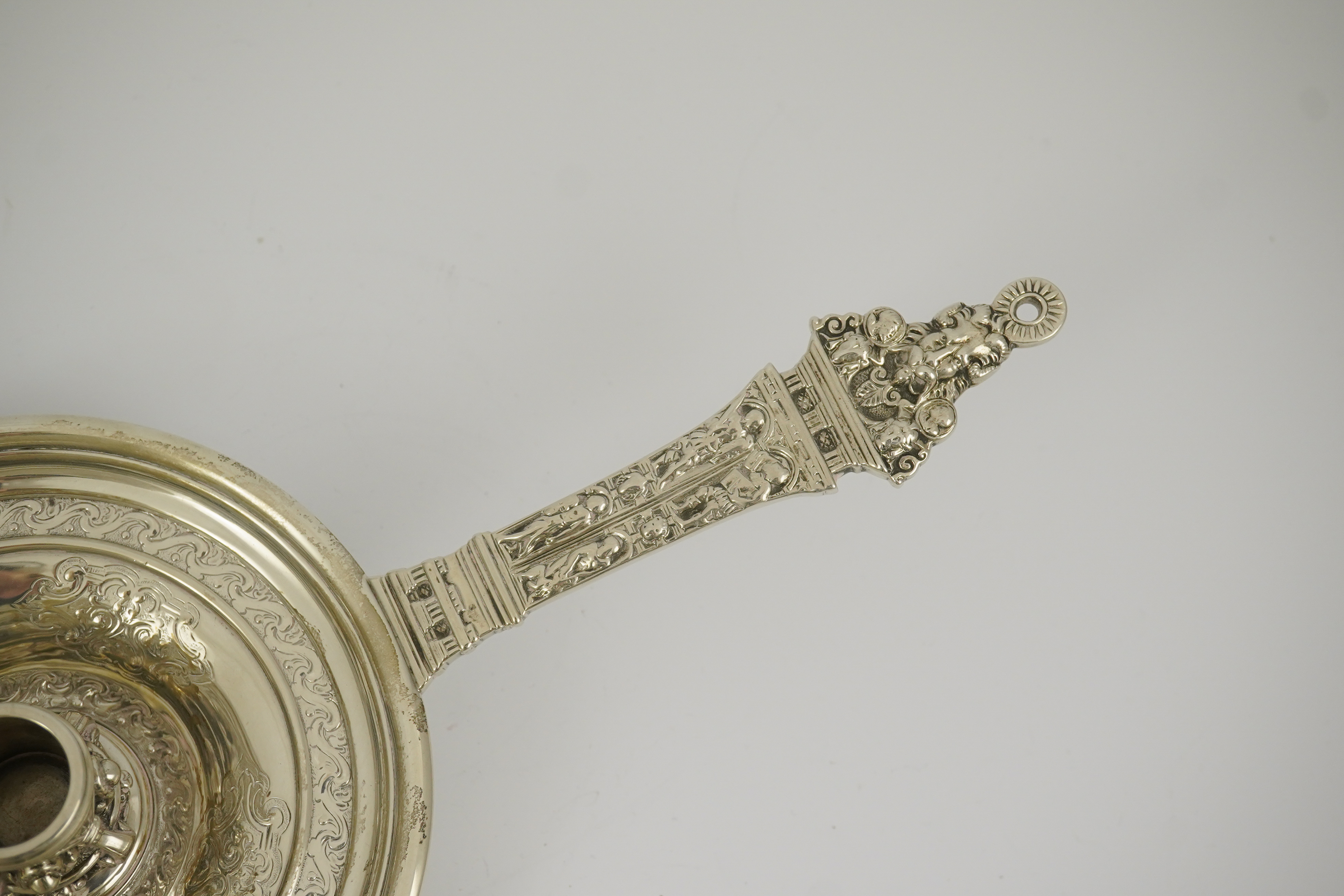 An ornate Victorian silver Renaissance revival chamber stick, by George Fox